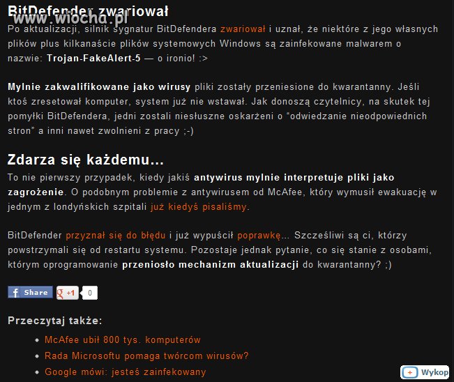 Wiocha dla twórców Antywirusa...BitDefender