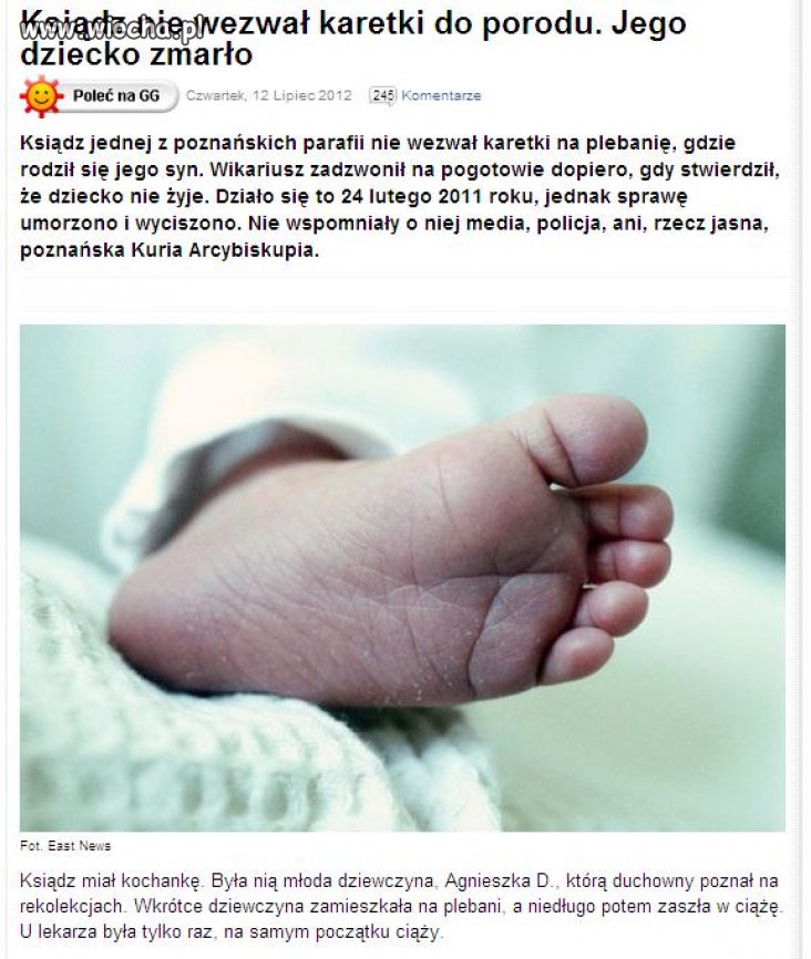 Ksiądz nie wezwał karetki do własnego dziecka 