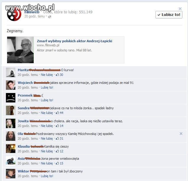 Umiera człowiek, a tu "lubię to!"