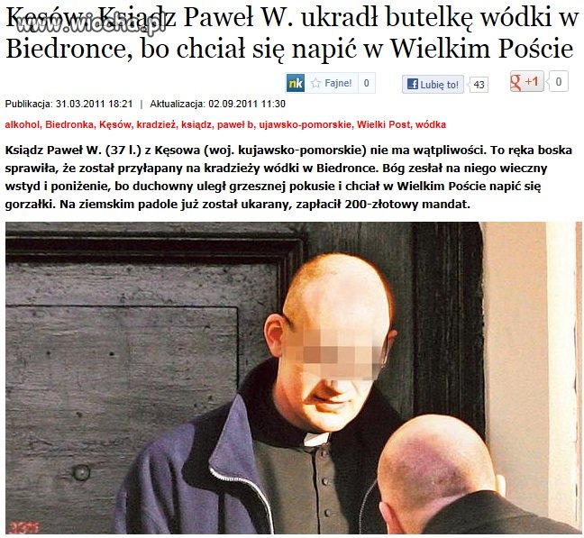 Ksiądz ukradł wódkę w Biedronce!!!