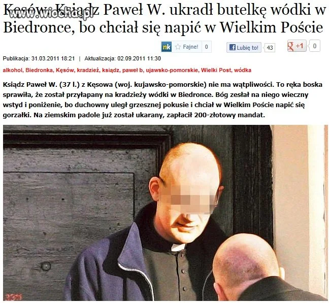 Ksiądz ukradł wódkę w Biedronce!!!