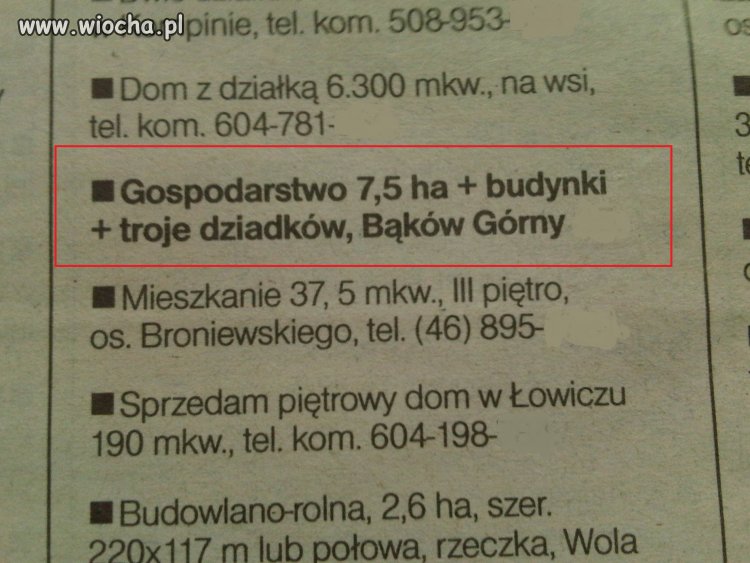 Czytasz sobie lokalną gazetę a tu sprzedam...