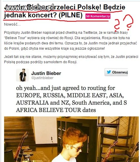 Justin Bieber przeleci Polskę!!