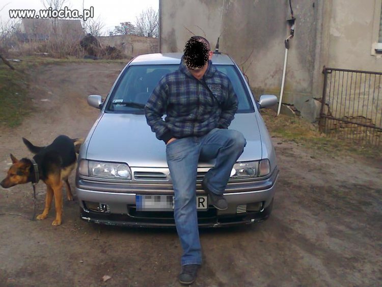 Miejsce psa obok samochodu...