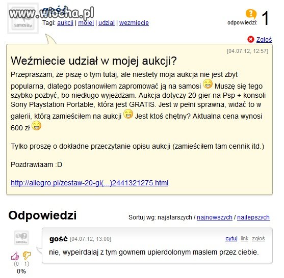 Kolejny allegrowicz, ktory nie ma popytu na aukcje