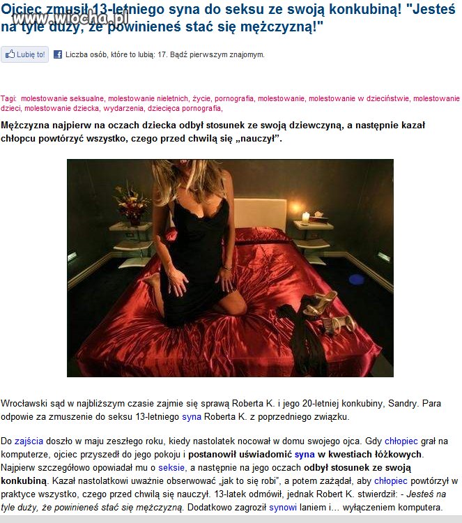 Ojciec zmusił 13-latka do sexu  ze swoją konkubiną