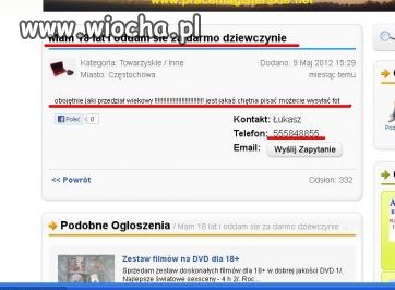Mam 18 lat i oddam się za darmo dziewczynie