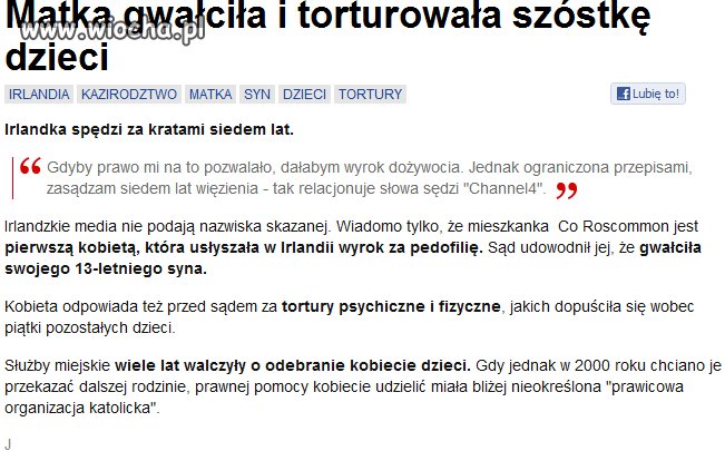 Irlandia...Matka gwałciła torturowala swoje dzieci
