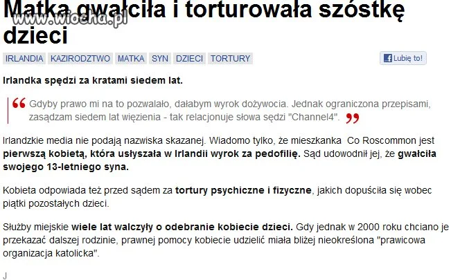 Irlandia...Matka gwałciła torturowala swoje dzieci