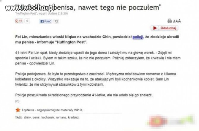 Ukradli mu penisa...i nie poczuł..