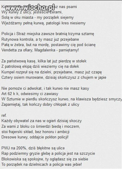 Diss Policji na dresiarzy.