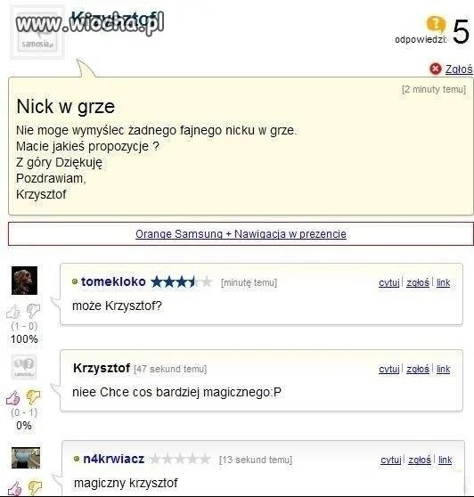 Krzysztof szuka nicku do gry