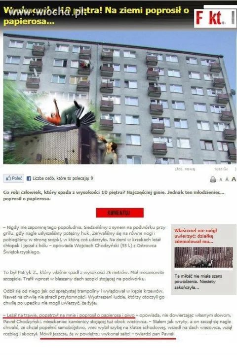 Skoczył z 10 piętra zrobił salto,