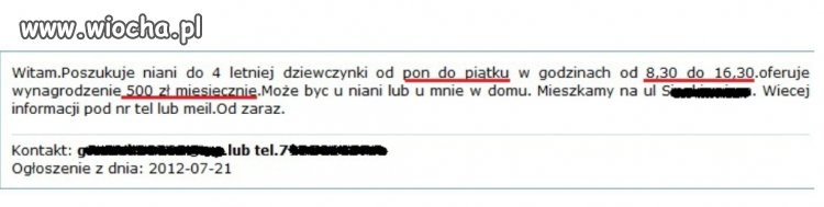 Ogłoszenie niania Stargard Szczeciński