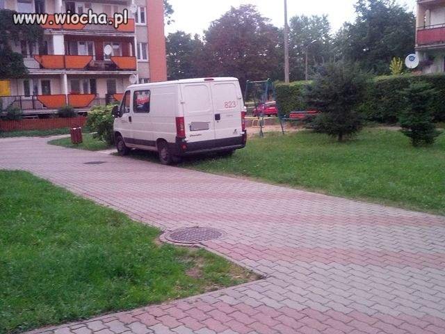 Debil zaparkował na trawniku...