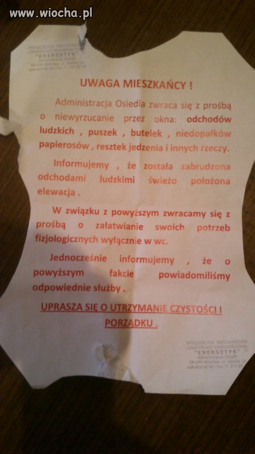 Proszę nie srać pod siebie informacja osiedlowa