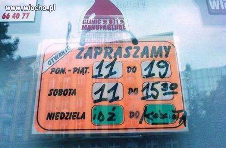 Sklep czynny w dniach...