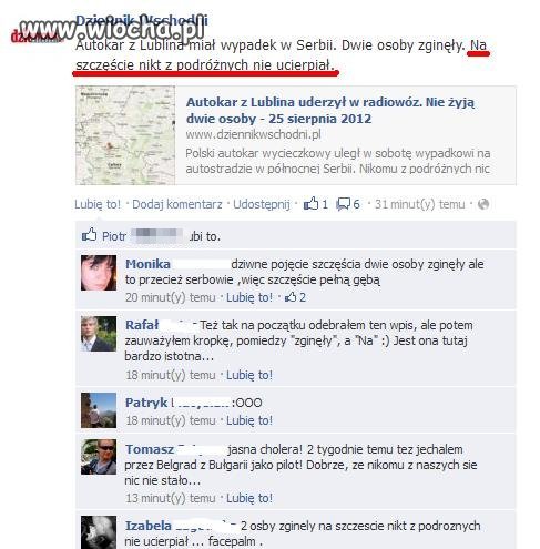 " Dwie osoby zginęły. Na szczęście nikt z podróżnych ucierpiał. " 