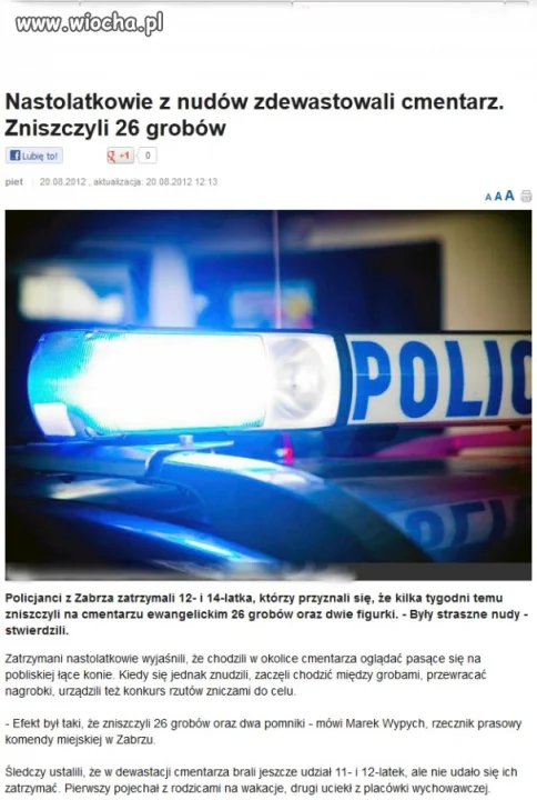 Z nudów zdewastowali cmentarz