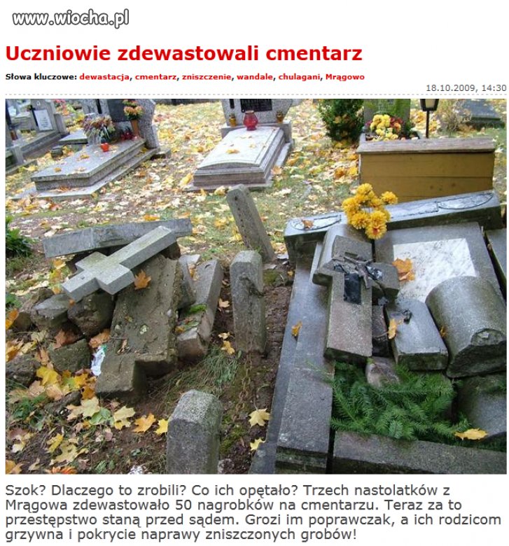 Uczniowie zdewastowali cmentarz