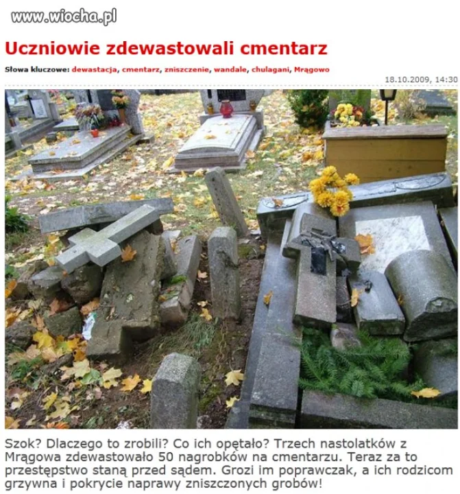 Uczniowie zdewastowali cmentarz