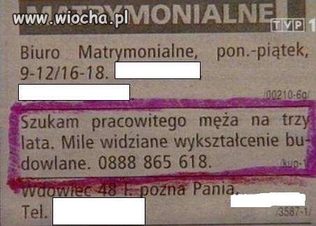 Ogłoszenia matrymonialne...
