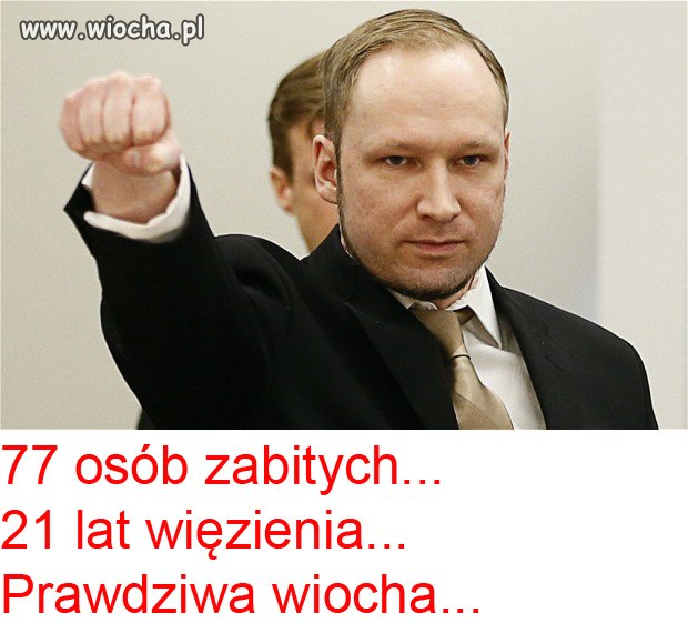 Breivik zabił 77 osób, dostał 21 lat więzienia