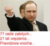 Breivik zabił 77 osób, dostał 21 lat więzienia