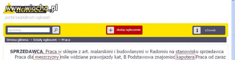 Praca dla meszczyzny ze znajomością kaputera !!!