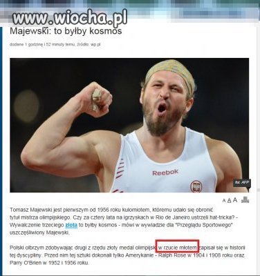 Majewski rzuca młotem... a złoto w pchnięciu kulą