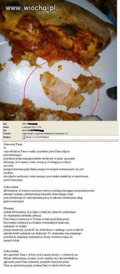 Pizza Dominium z plastrem