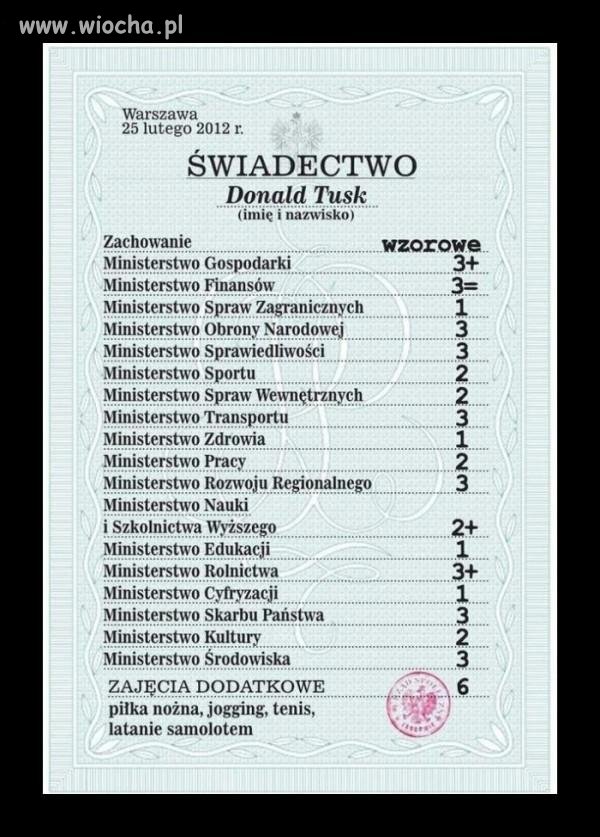 Donald Tusk świadectwo