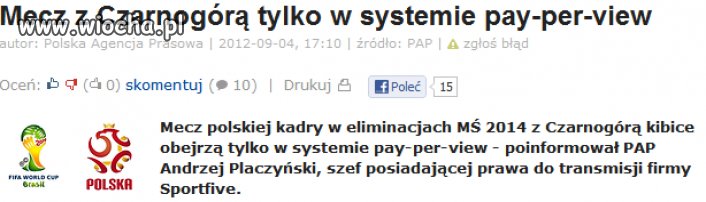 Płacić za obejrzenie meczu Polska - Czarnogóra