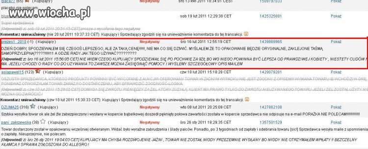 Komentarze z allegro ...