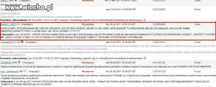 Komentarze z allegro ...