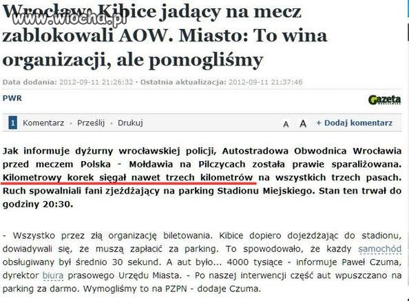 Kilometrowy korek sięgał trzech kilometrów.