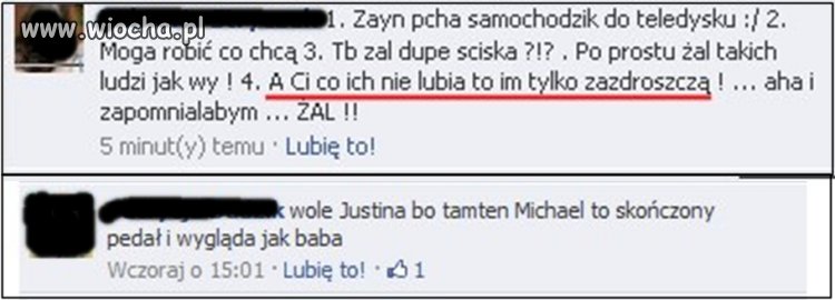 Fanki One Direction i Justina Biebera.