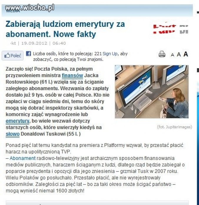 Zabierają ludziom emerytury za abonament.