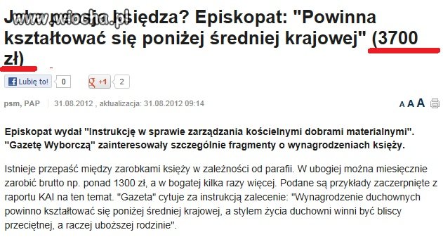 3700 zł =pensja księdza wg. Episkopatu