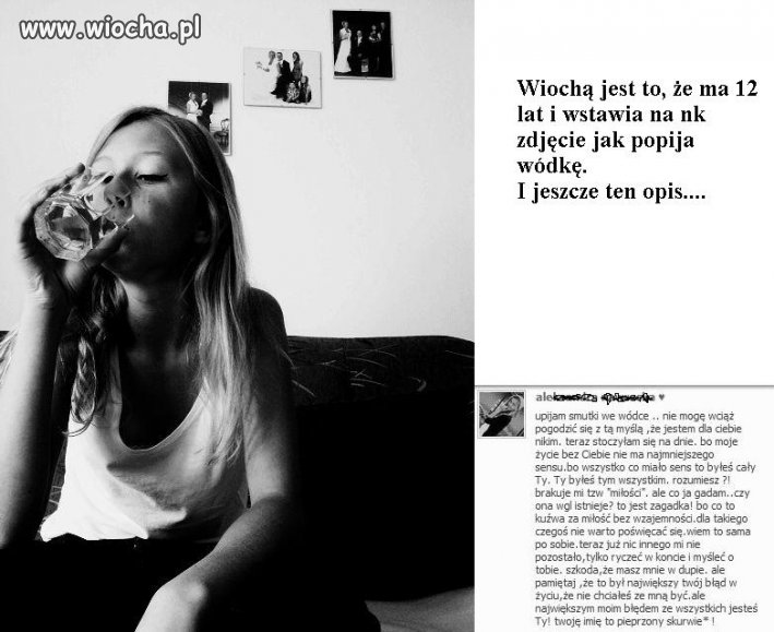 Dwunastolatka popijająca wódkę.