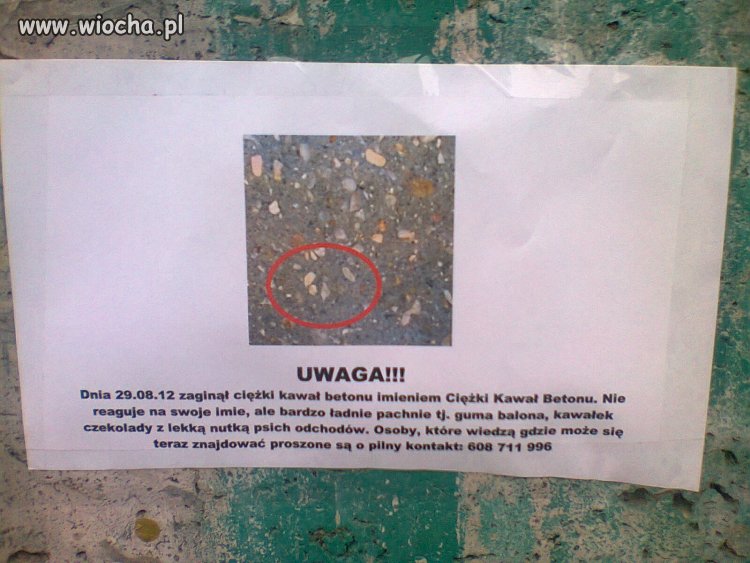 Zaginął ciężki kawał betonu...