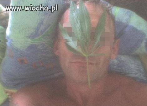 Leżał na łóżku człowiek z liściem na twarzy...