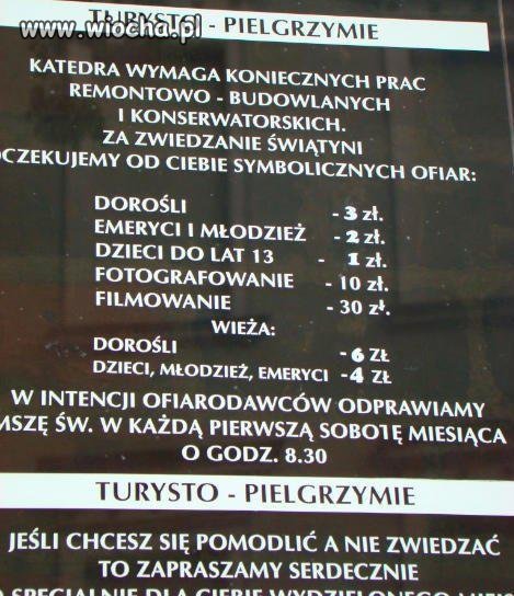 "symboliczne" opłaty wg Kościoła Katolickiego