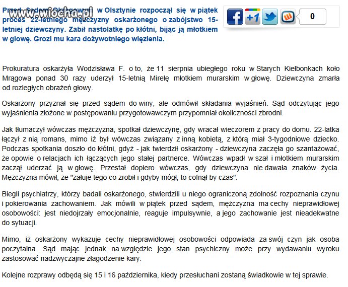 22latek zabił 15latkę, bo chciała go wydać!