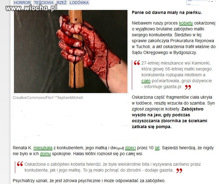Poćwiartowała ''teściową'' i schowała w lodówce.