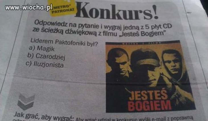 Konkurs w jednej z gazet. Film:  "Jesteś Bogiem"
