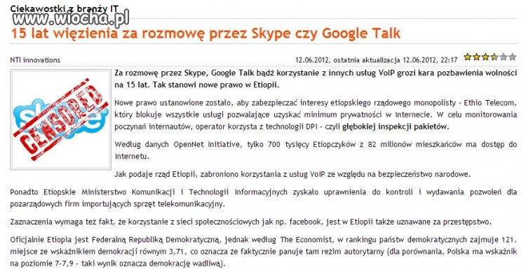 15 lat więzienia za rozmowę przez Skype