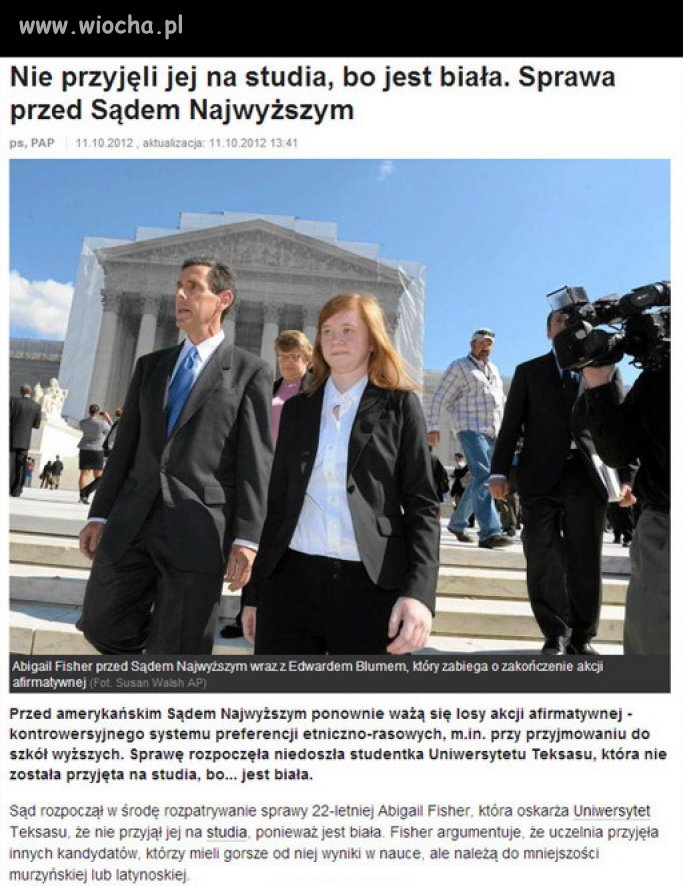 Nie przyjęli jej na studia bo jest biała