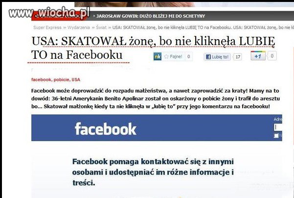 Skatował żonę, bo nie kliknęła Lubię to!