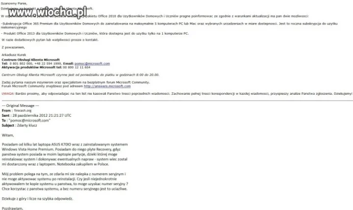 Centrum obsługi klienta w microsoft